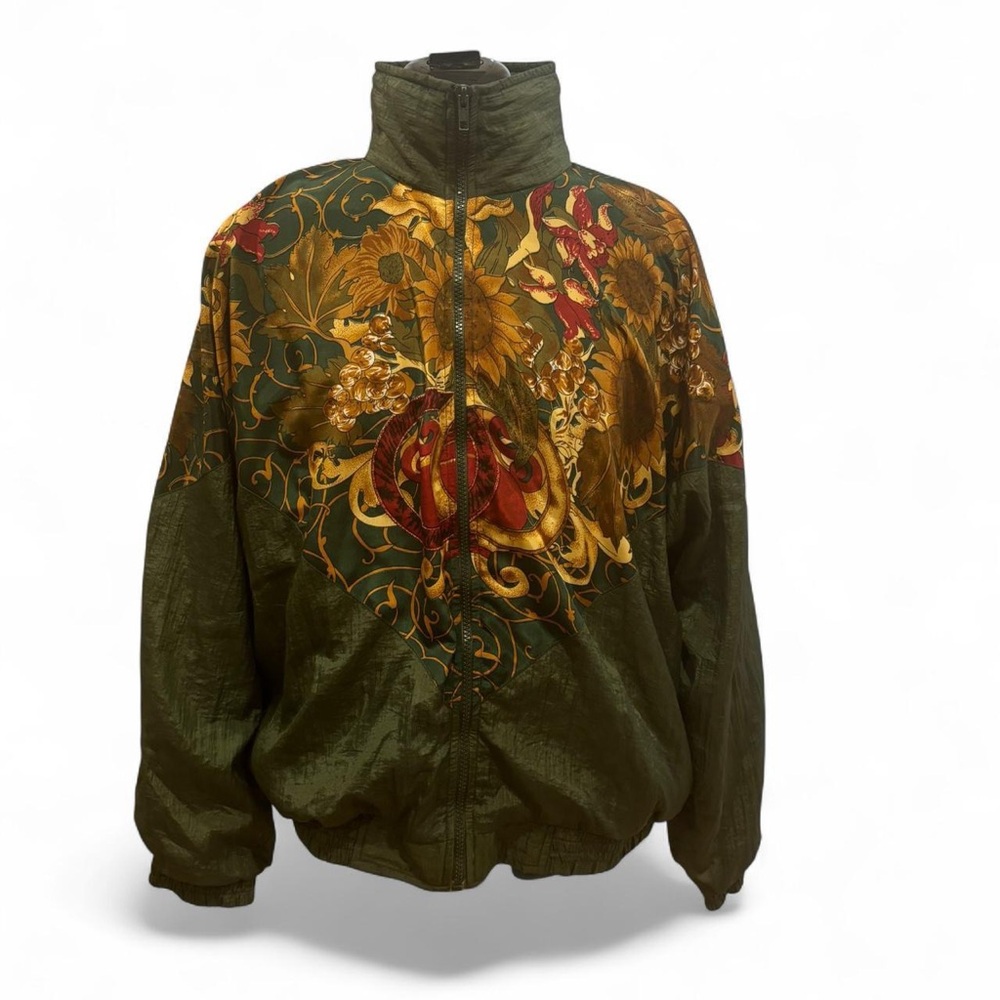 90s Floral Green Bomber Jacket